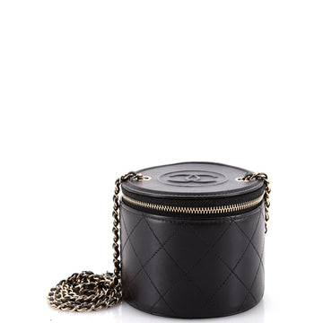 Chanel CC Round Vanity Case with Chain Quilted Lambskin Mini