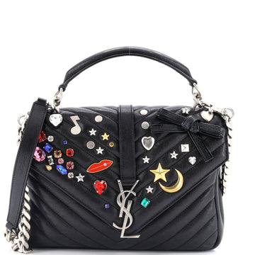 Saint Laurent Classic Monogram College Bag Embellished Matelasse Chevron Leather Medium