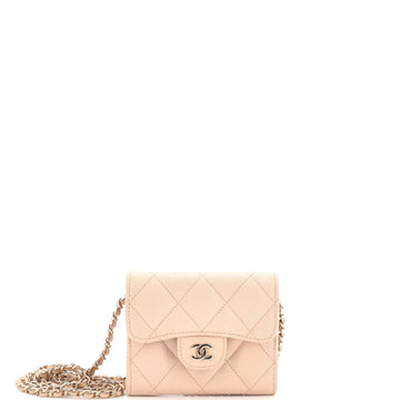 Chanel Classic Flap Card Holder on Chain Quilted Caviar Mini