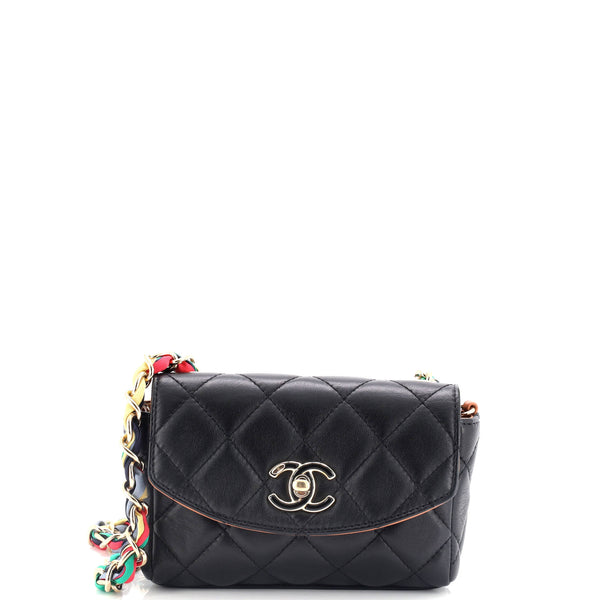 Chanel RIbbon Chain Flap Bag Quilted Lambskin Mini Black 3176464 display picture 1