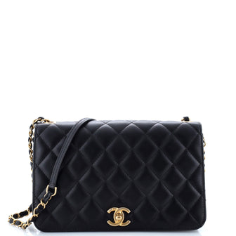 Chanel CC Side Chain Full Flap Bag Quilted Calfskin Medium