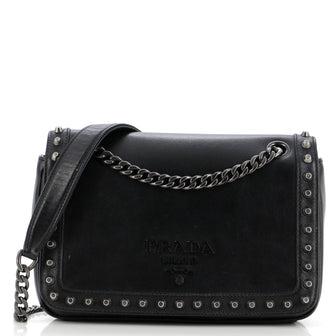 Prada Chain Flap Bag Studded Glazed Calfskin Medium