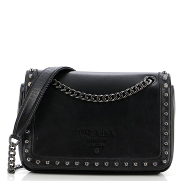 Prada Chain Flap Bag Studded Glazed Calfskin Medium