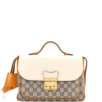 Gucci Padlock Front Pocket Flap Shoulder Bag GG Coated Canvas and Leather Small