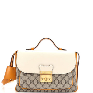 Gucci Padlock Front Pocket Flap Shoulder Bag GG Coated Canvas and Leather Small