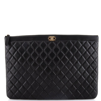 Chanel Boy O Case Clutch Quilted Lambskin Large