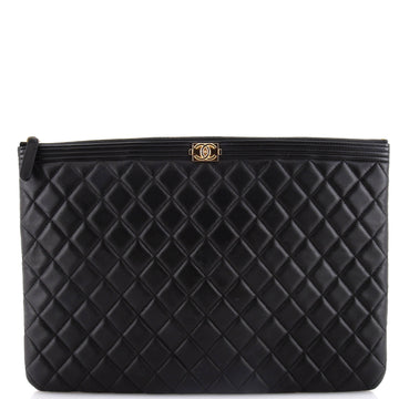 Chanel Boy O Case Clutch Quilted Lambskin Large