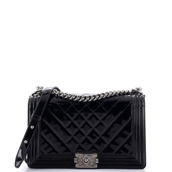 Chanel Boy Flap Bag Chevron Patent New Medium