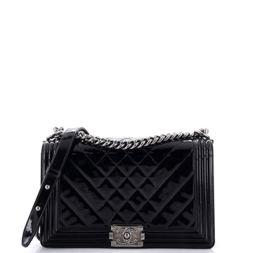 Chanel Boy Flap Bag Chevron Patent New Medium