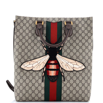 Gucci Animalier Bee Web Vertical Tote GG Coated Canvas Medium