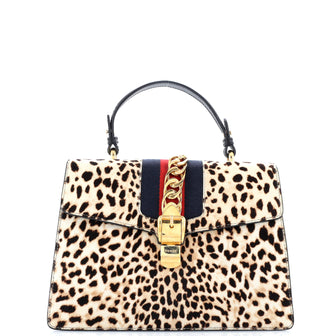 Gucci Sylvie Top Handle Bag Printed Calf Hair Medium