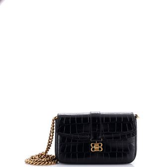 Balenciaga Lady Flap Shoulder Bag Crocodile Embossed Leather Small
