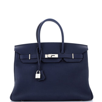 Hermes Birkin Handbag Blue Togo with Palladium Hardware 30