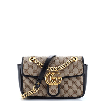 Gucci GG Marmont Flap Bag Diagonal Quilted GG Canvas Mini