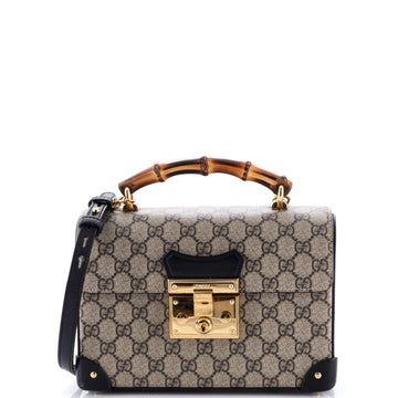 Gucci Padlock Bamboo Shoulder Bag GG Coated Canvas Small