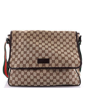 Gucci Web Strap Flap Messenger GG Canvas Medium