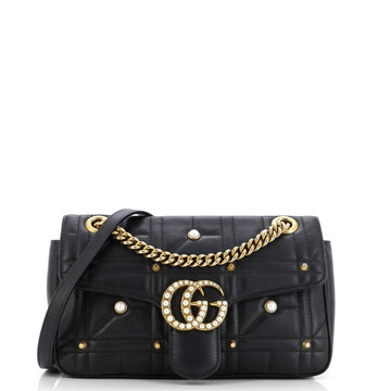 Gucci Pearly GG Marmont Flap Bag Embellished Matelasse Leather Small