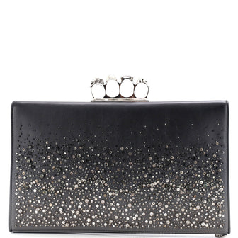 Alexander McQueen Knuckle Flat Zip Clutch Embellished Leather