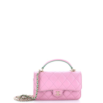 Chanel Classic Top Handle Flap Phone Holder with Chain Quilted Lambskin