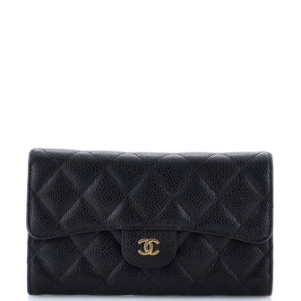 Chanel Trifold Classic Flap Wallet Quilted Caviar Long