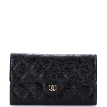 Chanel Trifold Classic Flap Wallet Quilted Caviar Long