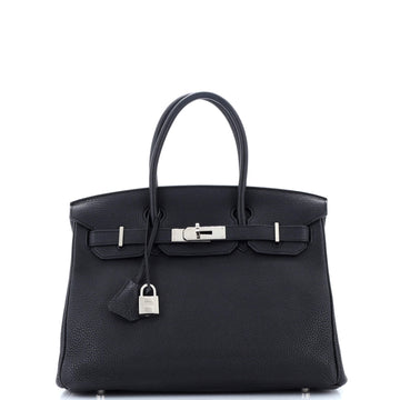 Hermes Birkin Handbag Black Clemence with Palladium Hardware 30