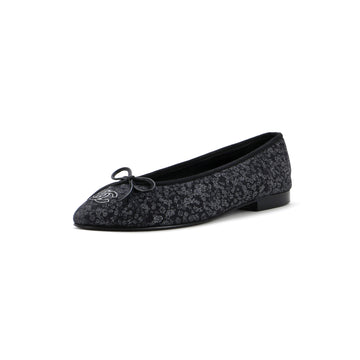 Chanel Women's CC Cap Toe Bow Ballerina Flats Printed Denim
