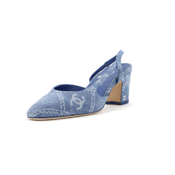 Chanel Women's Cap Toe Slingback Pumps Printed Denim
