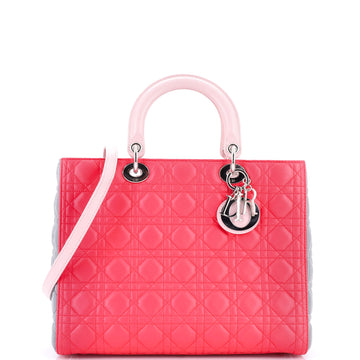 Christian Dior Tricolor Lady Dior Bag Cannage Quilt Leather Large