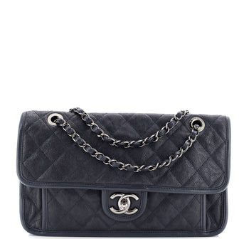 Chanel French Riviera Flap Bag Quilted Caviar Medium