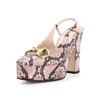 Gucci Women's Horsebit Platform Slingback Pumps Python Embosssed Leather