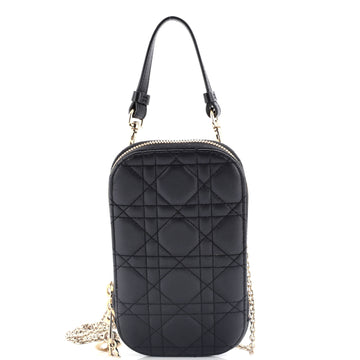 Christian Dior Lady Dior Phone Holder on Chain Cannage Quilt Lambskin