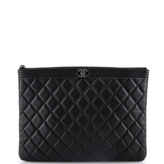 Chanel Boy O Case Clutch Quilted Lambskin Medium