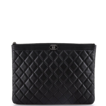 Chanel Boy O Case Clutch Quilted Lambskin Medium