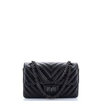 Chanel So Black Reissue 2.55 Flap Bag Chevron Aged Calfskin Mini