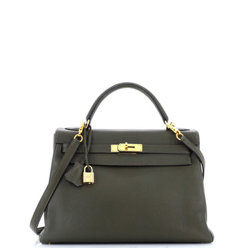 Hermes Kelly Handbag Green Togo with Gold Hardware 32