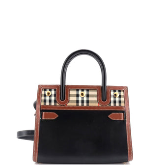 Burberry Title Two Handle Tote Leather with Vintage Check Canvas Mini