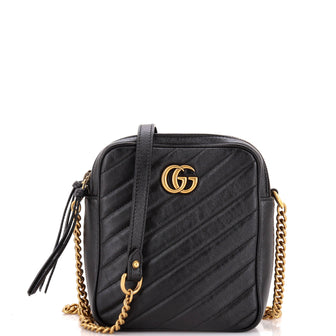 Gucci GG Marmont Double Zip Camera Bag Diagonal Quilted Leather Mini