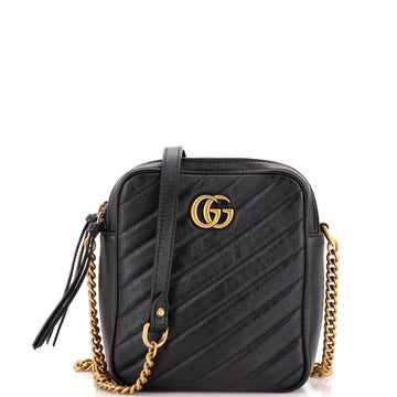 Gucci GG Marmont Double Zip Camera Bag Diagonal Quilted Leather Mini