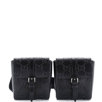 Gucci Double Belt Bag GG Embossed Perforated Leather
