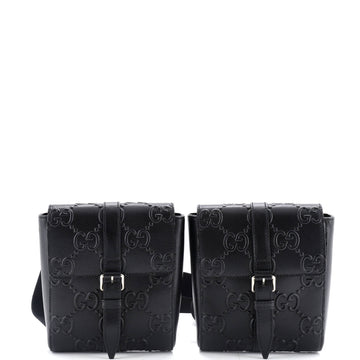 Gucci Double Belt Bag GG Embossed Perforated Leather