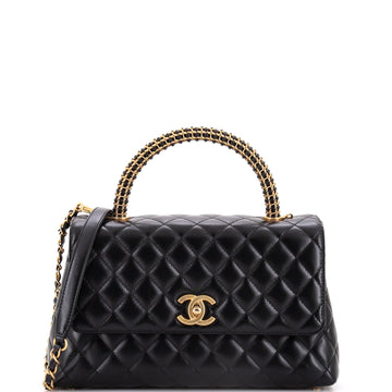 Chanel Coco Top Handle Bag Quilted Calfskin with Woven Metal Handle Small