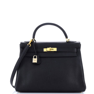 Hermes Kelly Handbag Black Togo with Gold Hardware 32