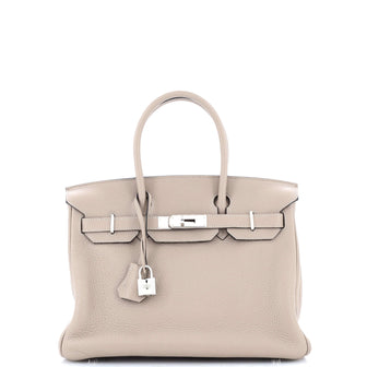 Hermes Birkin Handbag Grey Clemence with Palladium Hardware 30