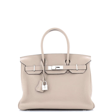 Hermes Birkin Handbag Grey Clemence with Palladium Hardware 30