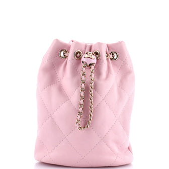 Chanel Logo Script Drawstring Chain Backpack Quilted Shiny Lambskin Small