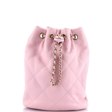 Chanel Logo Script Drawstring Chain Backpack Quilted Shiny Lambskin Small