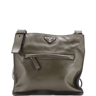 Prada Front Pocket Zip Messenger Bag Soft Calfskin Medium