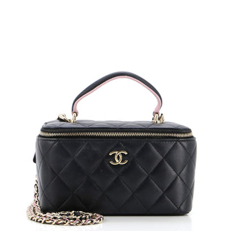 Chanel Classic Top Handle Vanity Case with Chain Quilted Lambskin Small