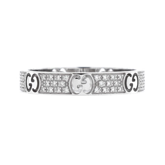 Gucci Icon Band Ring 18K White Gold with Pave Diamonds 4mm